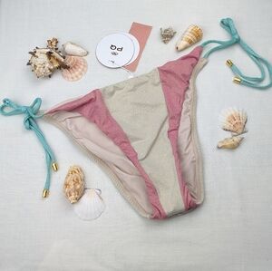 Pilyq Color Block Tie Teeny Shimmer Pink Cream Teal Bikini Bottom Large